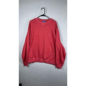 Faconnable Sweater Mens XL Red Crewneck Cotton Knit Pullover Chest Logo Casual